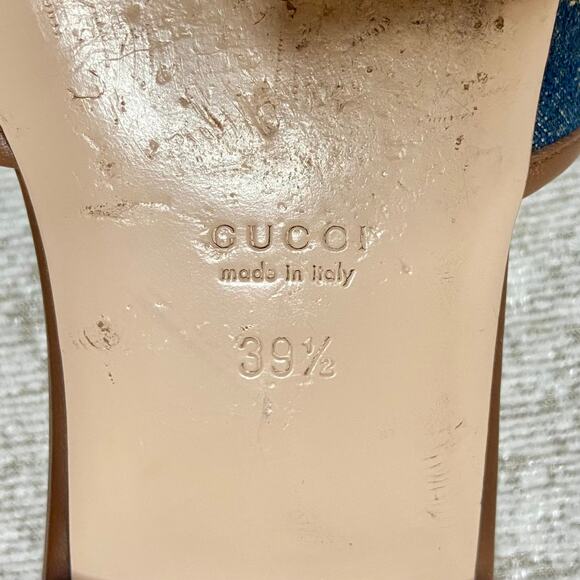Gucci Jolie Double G Denim Logo & Cognac Leather Slides - Picture 13 of 13